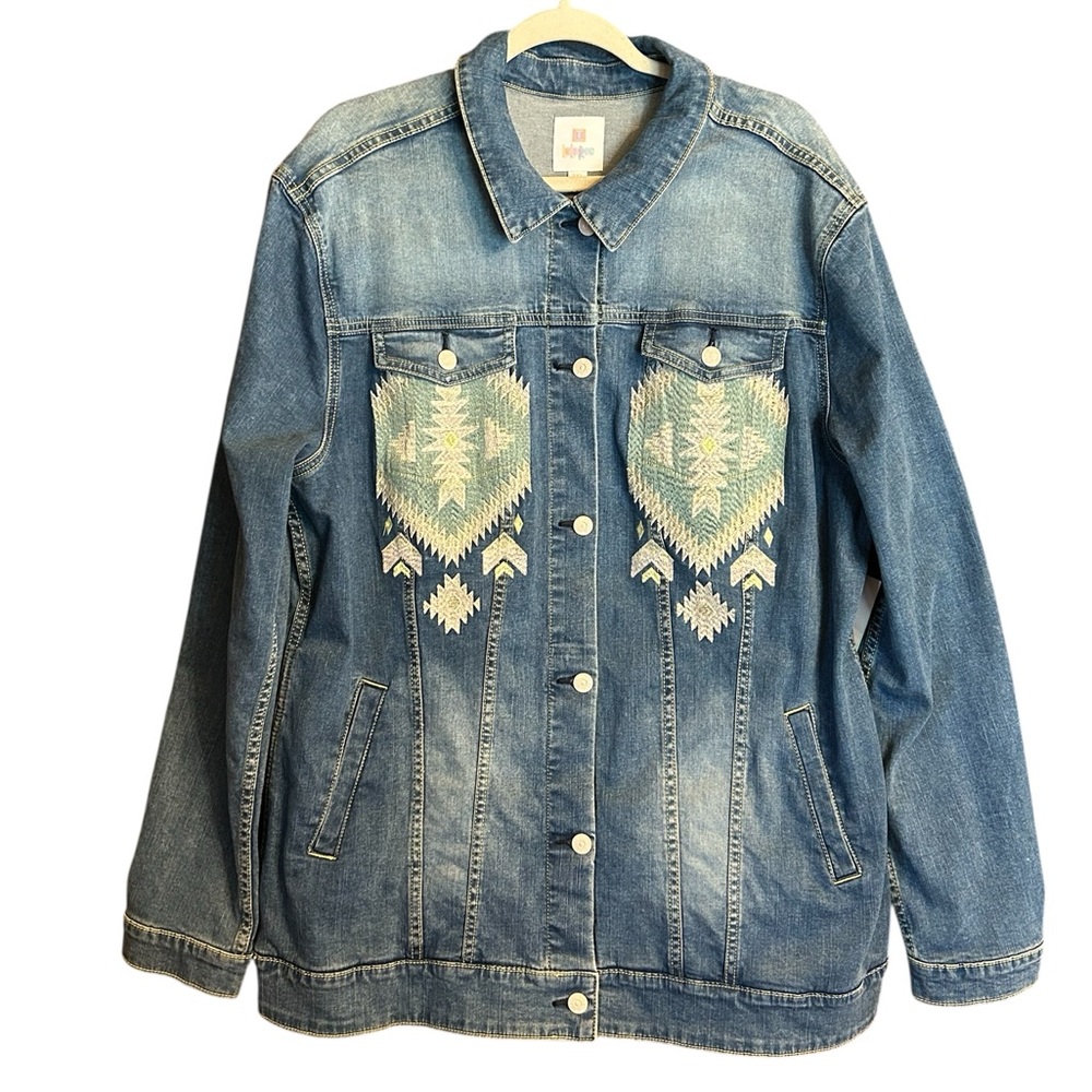 NWT Lularoe Jaxon Southwestern Denim Jacket Size 3X - Picture 2 of 11